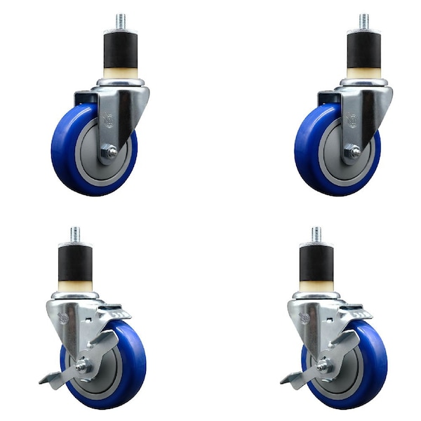 Service Caster 4'' Blue Poly Wheel Swivel 1-7/8'' Expanding Stem Caster Set 2 Brakes, 4PK SCC-EX20S414-PPUB-BLUE-2-TLB-2-178 - main